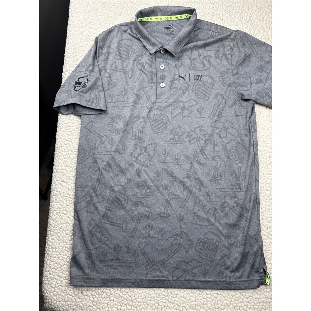 PUMA First Mile Golf Polo Men Small Gray AOP Phoenix Waste Management Open EUC